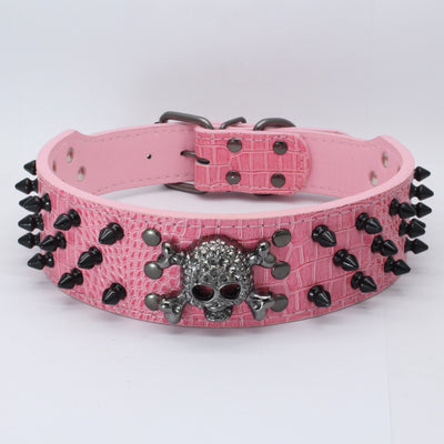 Skull Pet Collar Round Head Nail Dog CollarProduct Information:
 
 Material: PU
 
 Product category: collar
 
 Color: black, white, red, golden brown, pink leopard, pink crocodile pattern, pink, brown, gray, Skull Pet Collar