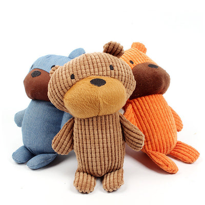 Pet corduroy teddy bear toyProduct category: Sounding toys
 
 
 Material: Corduroy
 
 
 Item No.: Teddy Bear Sounding Toy
 
 
 
 Specifications: orange teddy bear, brown teddy bearPet corduroy teddy bear