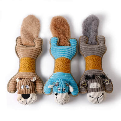 Pet Strip Toy Plush Bite ResistantProduct information :
 
 
 Material: plush
 
 Color: gray, blue, dark brown
 
 
 
 
 Size Information:
 
 
 


 
 
 Packing list:
 
 
 Plush toy *1Pet Strip Toy